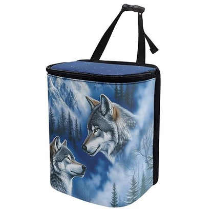 Talayituse Wolf Mountain Print Car Trash Can with Lid, Leak Proof Auto Trash Bag Hanging Vehicle Garbage Can Multipurpose Storage Container for Back Seat Road Trip