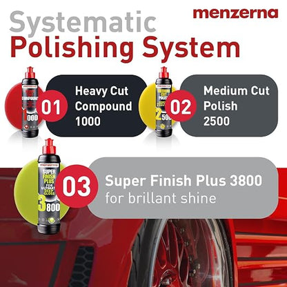 menzerna High Gloss Swirl Remover Kit I Car polishing Set with Menzerna Super Finish 3800 (8oz) and 3.5 Inch Polishing Pad I Brillant Gloss Kit for All Types of Vehicles