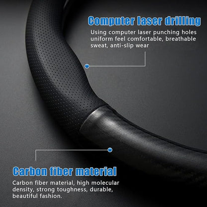 gunhunt 1 Pack Car Breathable Steering Wheel Cover, Carbon Fiber Non-Slip Steering Wheel Protector, Wear -Resistant Steering Wheel Sleeve, Four Seasons Universal Steering Wheel Set (Black #Circular)