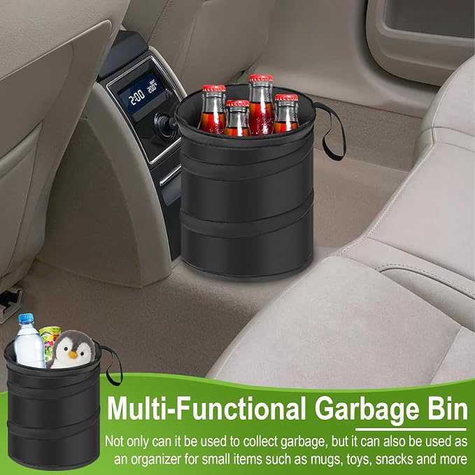 ecocstm 2 PCS Car Trash Can, Collapsible Pop-up Car Garbages Can, Car Accessories Portable Garbage Bin with Elastic Band, Waterproof Small Garbage Can for Back Seat Front Seat, for Outdoor Traveling