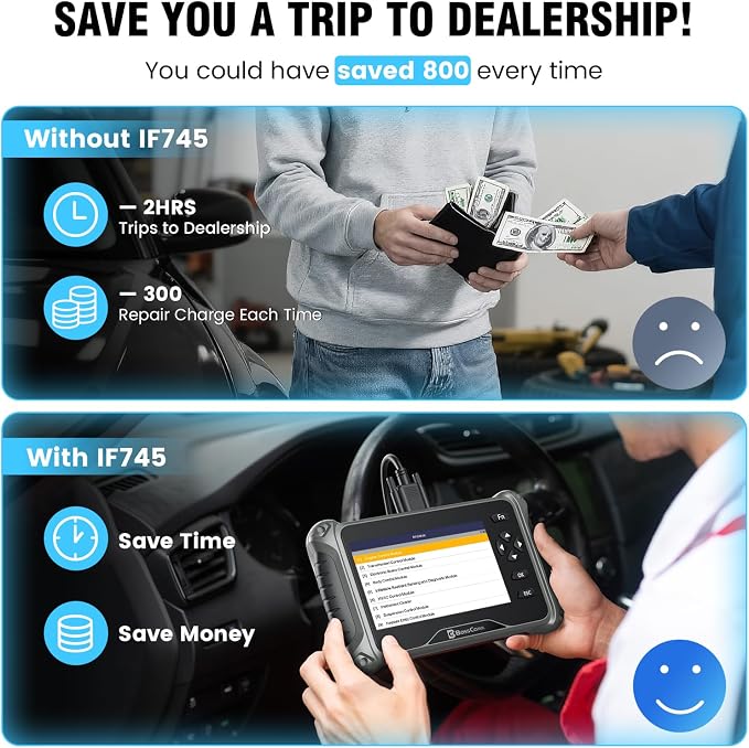 2026 BOSSCOMM IF745 Scanner Diagnostic Tool, Check Engine Code Reader with 6 Resets, ABS Bleeder/Oil/EPB/SAS/Throttle/Battery, Scanner Diagnostic Tool for Vehicles, Lifetime Free Update, Auto VIN