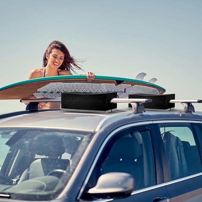 12 Inch Kayak Canoe Roof Carrier Foam Blocks Kit with Straps, Universal Car Top Carrier Pads for Kayak Canoe Surfboard Transport, Soft High Density Foam Roof Rack Replacement
