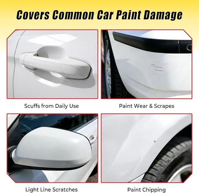 Pure White Touch Up Paint for cars, 2-in-1 Brush & Tip, 0.4 fl oz - Universal Car Scratch Repair Pen for Scratches & Scuffs, OEM Color Match, Quick-Dry & Long-Lasting