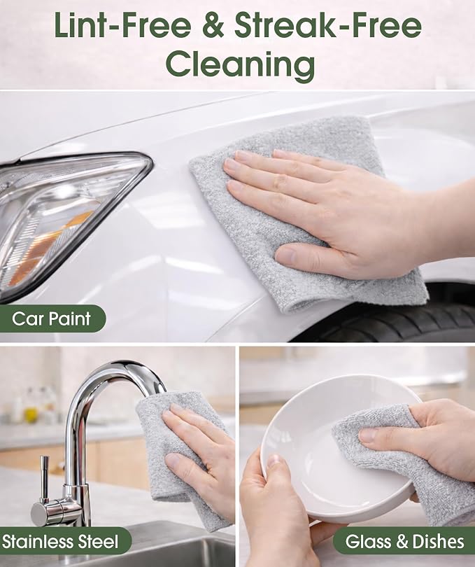 Microfiber Cleaning Cloth Roll - 100 Pack Tear Away Microfiber Paper Towels, Reusable, Washable, Scratch-Free, Kitchen Towels for Car, Home, Kitchen, Glass, Dishes (Light Grey)