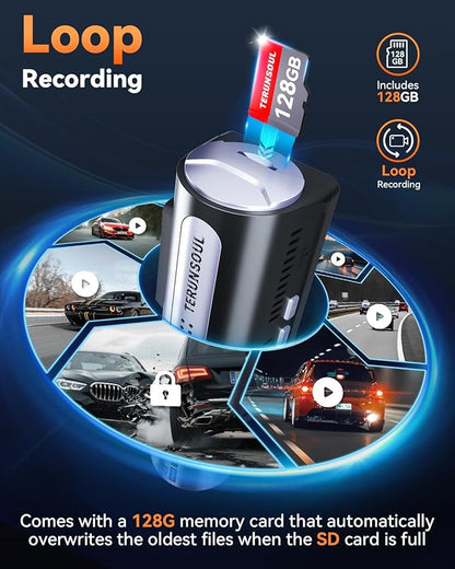 4K Dash Cam Front and Rear, Full HD 3 Channel Dashcam, Free 128GB Memory Card, Built-in 5.8GHz WiFi Built-in GPS, Collision Sensor, Night Vision, 3.16" IPS, 24H Parking Mode（Black）