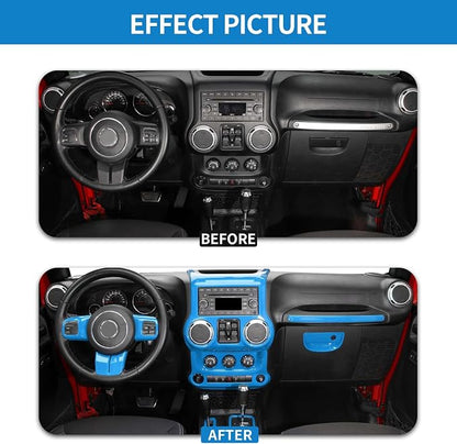 RT-TCZ for Jeep JK Interior Trim Kit Blue, JKU Center Console Dashboard Panel Trim Cover for Jeep Wrangler JK JKU 2011-2017 Light Blue Interior Accessories 10pcs