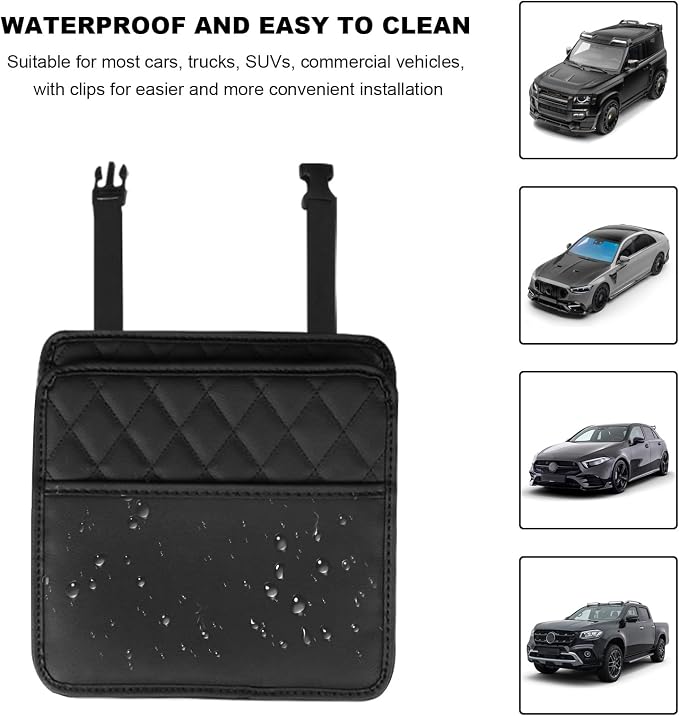 2 PCS Car Back Seat Organizer, Foldable Leather Backseat Hanging Storage Bag with Adjustable Strap, Multifunction Seat Back Organizer Large Capacity Storage Bag with Mesh Pocket