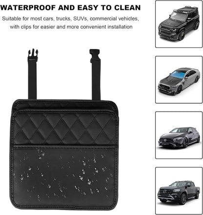 2 PCS Car Back Seat Organizer, Foldable Leather Backseat Hanging Storage Bag with Adjustable Strap, Multifunction Seat Back Organizer Large Capacity Storage Bag with Mesh Pocket