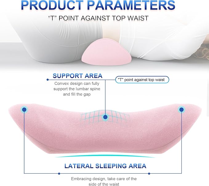 Lumbar Support Pillow, Ergonomic Back Cushion for Office Chair with Adjustable Straps & Detachable Breathable Cover,Memory Foam Car Lumbar Pillow, Back Support Pillow for Car, Office,Bed Rest(Pink)