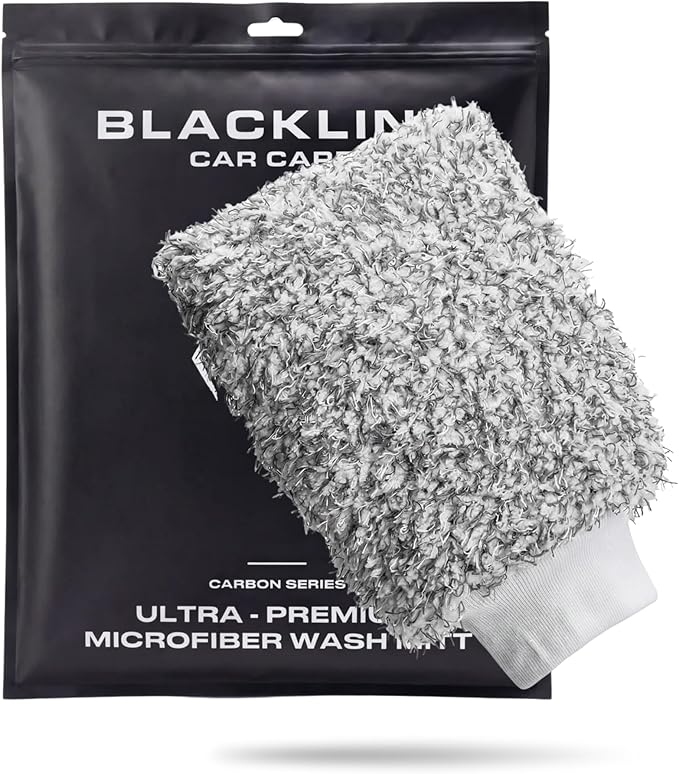 Blackline Microfiber Automotive Wash Mitt -Premium Scratch Free Wash Mitt for Car Cleaning|Car Detailing Accessory Works with Bucket, Car Shampoo, or Foam Cannon | 70%/30% Microfiber Blend, 9"x11"