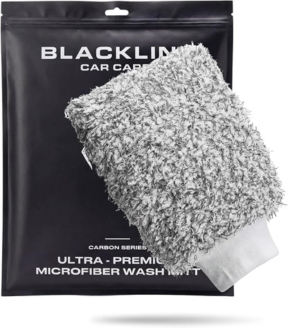 Blackline Microfiber Automotive Wash Mitt -Premium Scratch Free Wash Mitt for Car Cleaning|Car Detailing Accessory Works with Bucket, Car Shampoo, or Foam Cannon | 70%/30% Microfiber Blend, 9"x11"