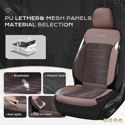 Coverado Air Mesh Seat Cover, Car Seat Cover Front Seats, 3D Breathable Seat Protectors Sports Carbon Fiber Design Airbag Compatible Comfort Universal for Most Cars, Van,Trucks, SUV, Brown