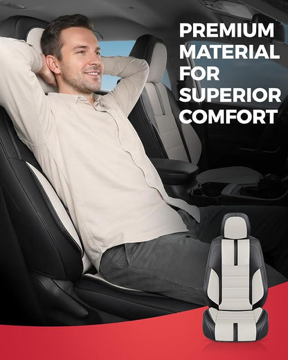 FREESOO Universal Full Seat Covers, Waterproof Faux Leather Automotive Seat Covers with Carbon Fiber Texture Seat Belt Pads, Anti-Slip Airbag Compatible Car Seat Covers for Cars SUVs Trucks