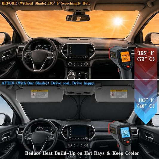 Car Windshield Sun Shade, Funny Cartoon Eyes Large Foldable Front Window Sunshade, UV Heat Protection Windshield Cover Universal Fits Full-Size Pickup Truck SUV - 63 x 33.86