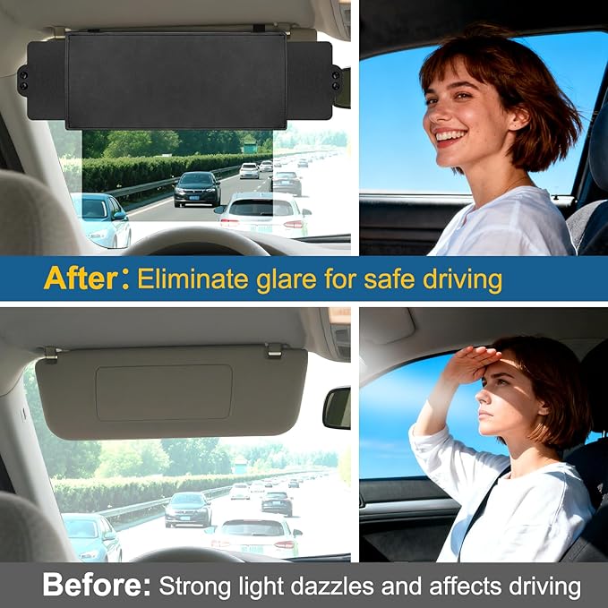 Veharvim Sun Visor Extender for Car (Polarized, UV400, PC Lens, 2 Side Sunshade), Car Visor Extender Sun Blocker, Visor Extender Attachment, Anti-Glare Sun Visor Accessory for Safe Driving (2 Pack)