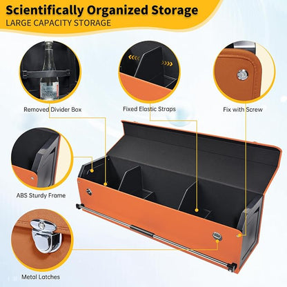 Car Trunk Organizer, Collapsible Sturdy Trunk Storage Container with Lid and Handle Large Leather Car Trunk Storage (Orange, 39.7 x 11.4 x 12.2in)