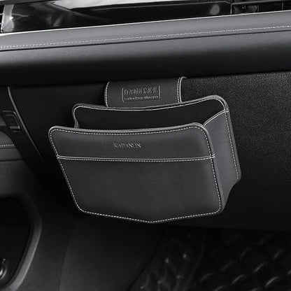 Car Trash Can Small Leather Vehicle Trash Bin Car Dustbin Garbage Organizer Holder with Trash Bag Foldable Mini Cars Storage Bag Container for Auto SUV Van Trucks (Black,Glovebox Hanging)