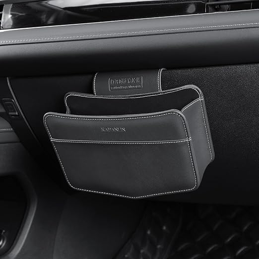 Car Trash Can Small Leather Vehicle Trash Bin Car Dustbin Garbage Organizer Holder with Trash Bag Foldable Mini Cars Storage Bag Container for Auto SUV Van Trucks (Black,Glovebox Hanging)