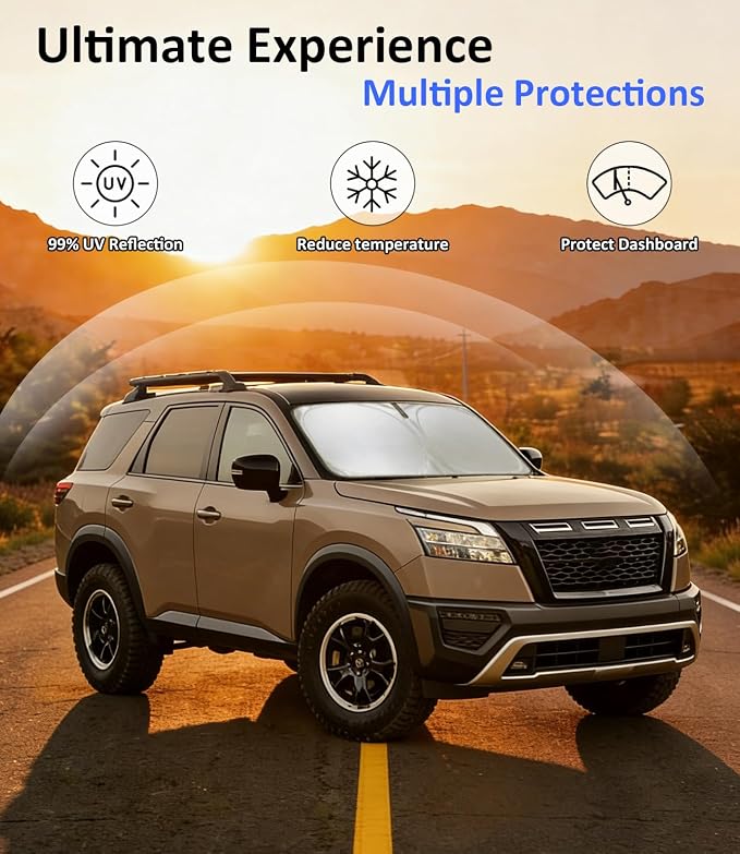 Windshield Sun Shade for 2022-2026 Nissan Pathfinder Accessories, Car Front Window Sun Visor Protector & Heat Shield | 240T Sunshade Protection Blocks UV Rays Keep Your Car Cooler