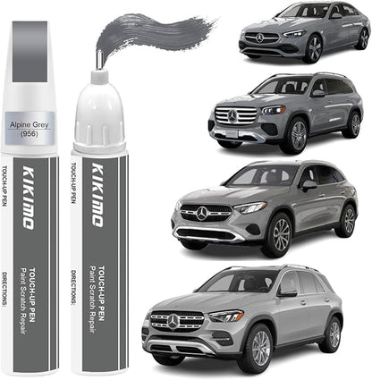 KIKIMO for Mercedes-Benz Touch Up Paint(Alpine Grey(956)), Car Paint Repair Kit for Mercedes-Benz, 2 In 1 Scratches Repair with Pen Tip and Brush, Color-Matched for Quick & Easy Fix