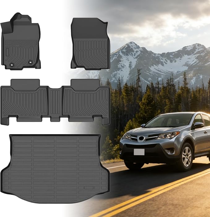Floor Mats for Toyota RAV4 2013 2014 2015 2016 2017 2018, for RAV4 LE,XLE,XLE Premium,Adventure,TRD Off-Road Floor Mats(NOT for EV,Hybrid,Prime), 1st&2nd Row &Cargo Mat, TPE Non-Slip Car Accessories