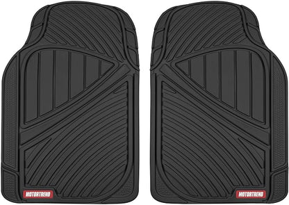 Motor Trend FlexTough All-Weather Rubber Car Floor Mats Set of 2 Front Liners - Heavy Duty Waterproof Automotive Floor Mats for Cars, Trucks & SUVs, Universal Trim-to-Fit, Interior Carpet Protection