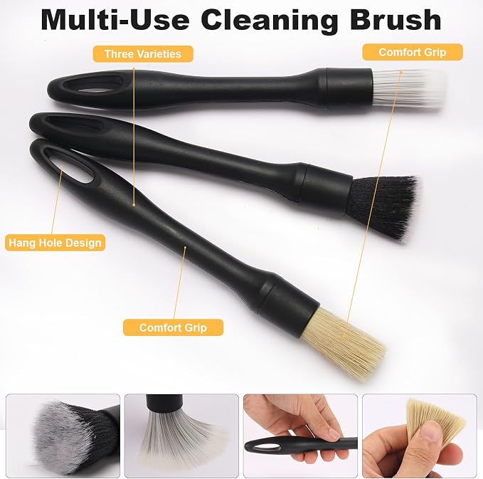 8-Piece Car Interior & Exterior Cleaning Kit - 160g Gel (128% More Than 70g), Boars Hair Brushes, Ultra-Soft Detail Brush, Microfiber Cloths, Duster | for Auto/Truck/SUV