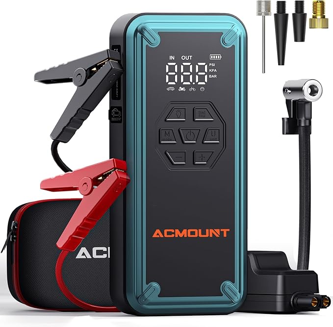 W160 Jump Starter with Air Compressor, 5000A Portable Car Jump Starter 150PSI Tire Inflator/Air Pump, 12V Battery(Up to 9L Gas/8L Diesel Engine) Jump Pack Car Emergency Kit Idea Gift for Man (Blue)