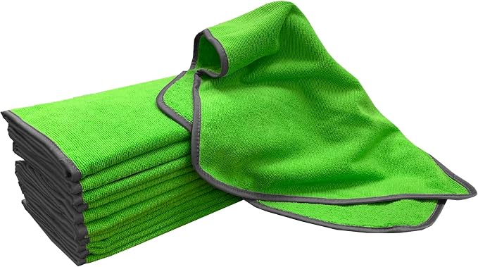 Detailer's Preference Large 320 GSM Microfiber Towels for Car Detailing, Washing, Drying, Ultra Soft Terry Weave, Scratch-Free, Lint-Free, Multi-Surface, Reusable, 16x24 Inch, 12-Pack, Green