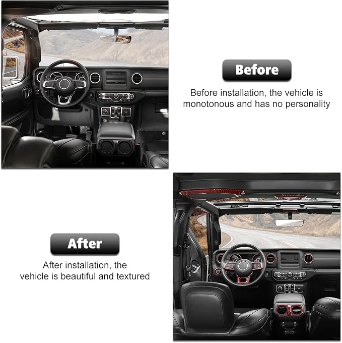 RT-TCZ Interior Trim Kit Cover Center Console Decoration Accessories Compatible with Jeep Wrangler JL JLU & Gladiator JT 2018-2023 23PCS,Red Carbon Fiber