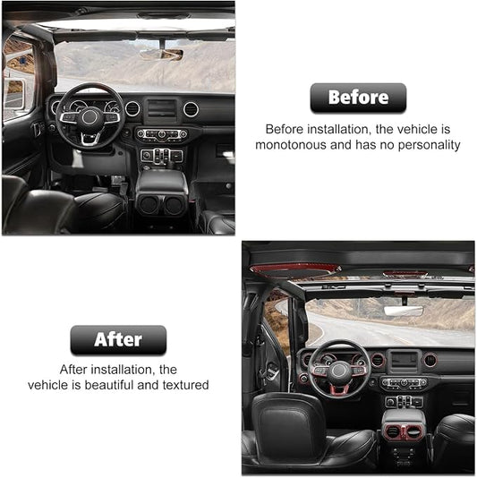 RT-TCZ Interior Trim Kit Cover Center Console Decoration Accessories Compatible with Jeep Wrangler JL JLU & Gladiator JT 2018-2023 23PCS,Red Carbon Fiber
