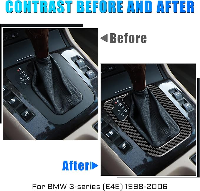 AIRSPEED for BMW E46 1998-2006 Center Console Gear Shift Panel Trim (Right-Side Long Slot Version) – Carbon Fiber Interior Trim Accessories, Black