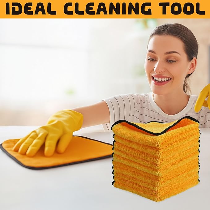 Tallew 12 Pcs Yellow Microfiber Towels: 16"x16" Microfiber Drying Towels Bulk Micro Fiber Car Cleaning Cloth for Cars Drying Washing Polishing Cleaning Household Supplies