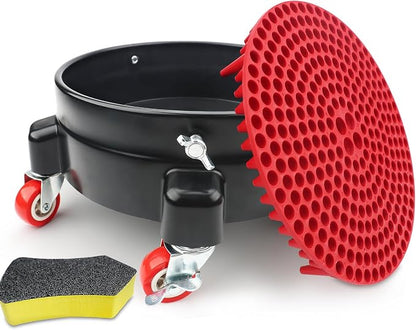 Bucket Dolly 5 Gallon with Wheels,360°Rolling Car Wash Buckets Dolly for 2.5 to 5 Gallon Buckets with Bucket Insert,Cleaning Brush,Supports Up to 300 lbs