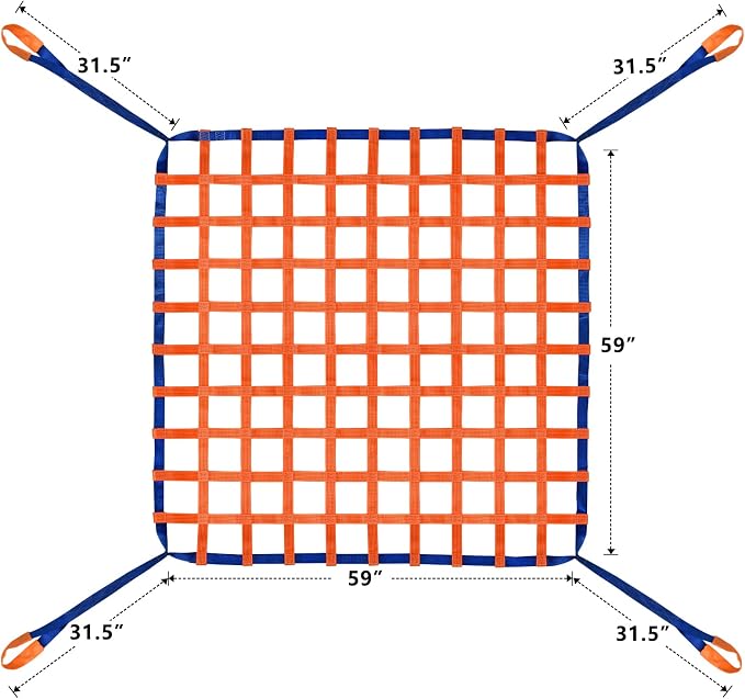 4.92' x 4.92' Cargo Lifting Nets - Flat Polyester Sling Hoisting Net - Max. Load Capacity: 2200lbs