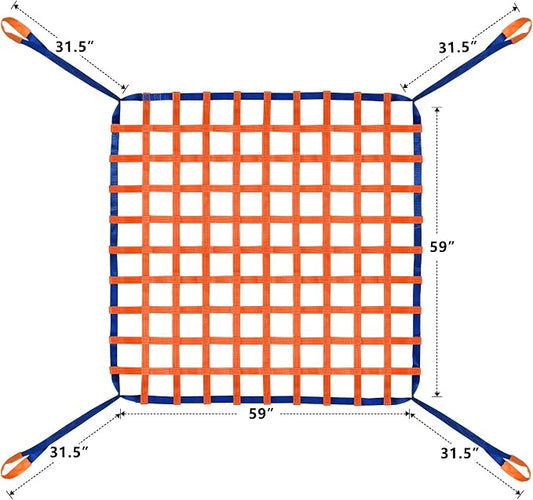 4.92' x 4.92' Cargo Lifting Nets - Flat Polyester Sling Hoisting Net - Max. Load Capacity: 2200lbs
