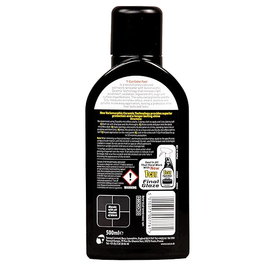 T-Cut Color Fast 3-in-1 Paint Restorer, Black - Scratch Remover, Ceramic Car Wax & Color Enhancer - Removes Swirls & Oxidation, 17 oz | Scratch Remover, Ceramic Car Wax & Color Enhancer, Removes Swirls & Oxidation