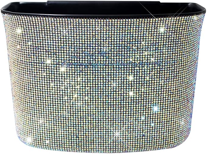 Bling Crystal Car Trash Can Auto Hanging Car Trash Can Sparkling Storage Holder Litter Container for Vehicle Office Home (AB Rhinestone)