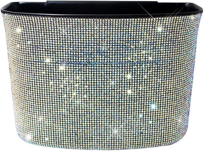 Bling Crystal Car Trash Can Auto Hanging Car Trash Can Sparkling Storage Holder Litter Container for Vehicle Office Home (AB Rhinestone)