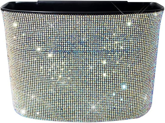 Bling Crystal Car Trash Can Auto Hanging Car Trash Can Sparkling Storage Holder Litter Container for Vehicle Office Home (AB Rhinestone)