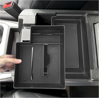 SXCY 2PCS for 2025 2026 Ford Explorer Center Console Organizer 2020-2024 2025 2026 Explorer Accessories 2024 2025 2026 Explorer Armrest Console Tray(Updated Double Layers with Tissue Storage Funtion)