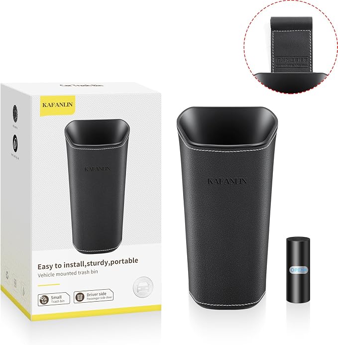 Car Trash Can Backseat Front Back Seat Door Center Console Armrest Passenger Glovebox Organization Storage Trash Bin Cute Black Mini Small Garbage Can Umbrella Holder (Glovebox)