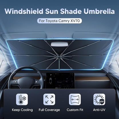 Autorder Windshield Sun Shade Umbrella for 2018-2024 Toyota Camry Accessories,Upgraded Ice Crystal Material,Easy Setup Umbrella Sunshade for Car Windshield,100% Sun Blocking