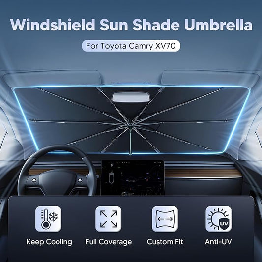 Autorder Windshield Sun Shade Umbrella for 2018-2024 Toyota Camry Accessories,Upgraded Ice Crystal Material,Easy Setup Umbrella Sunshade for Car Windshield,100% Sun Blocking