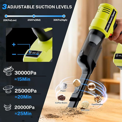 YEX-BUR Cordless Handheld Vacuum for Ryobi 18V Battery(Tool Only), 240W Powerful Car Vacuum with Brushless Motor, 3-Speed, 5 Filters, Portable Vacuum Cleaner for Home Office Car Pet