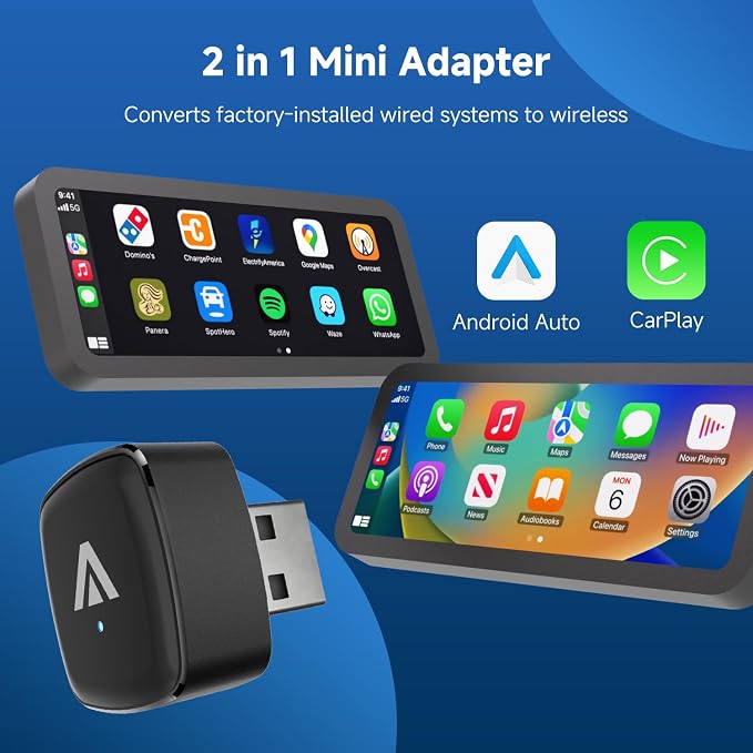 2026 2-in-1 Wireless CarPlay & Android Auto Adapter, Metal USB Mini Plug & Play Car Play Dongle, Converts Factory Wired Connection to Wireless for Cars 2016+, OTA, No Lag for iPhone & Android Phone