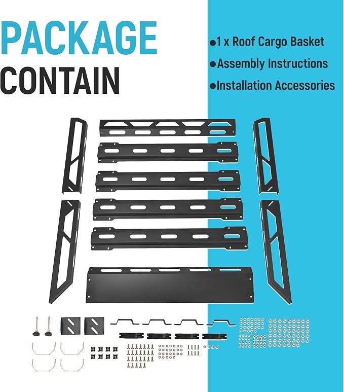 ECOTRIC 50" x 39" x 4.75" Roof Rack Cargo Basket W/Cross Bars Fit for Car SUV Pickup Truck Van Universal Top Cargo Carrier Metal Luggage Storage Holder Basket Rack for Travel 150Lbs Steel Black