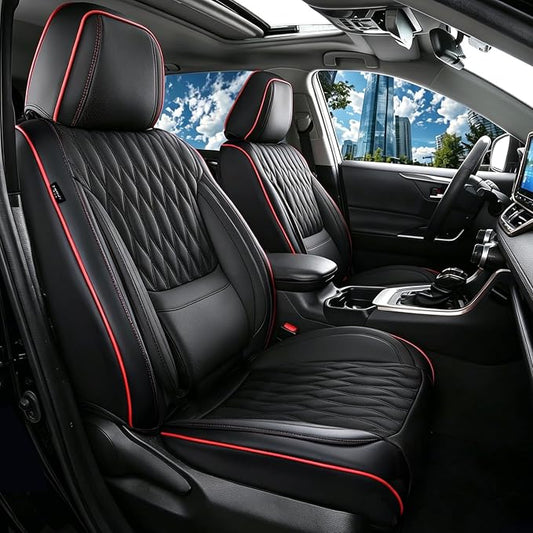 Car Seat Covers, Luxury Breathable Waterproof Faux Leatherette Car Seat Covers Cushion Protectors with Lumbar Support, Car Seat Cushion, Universal Fit Most Cars (Black, Front Seats - 2 PCS)