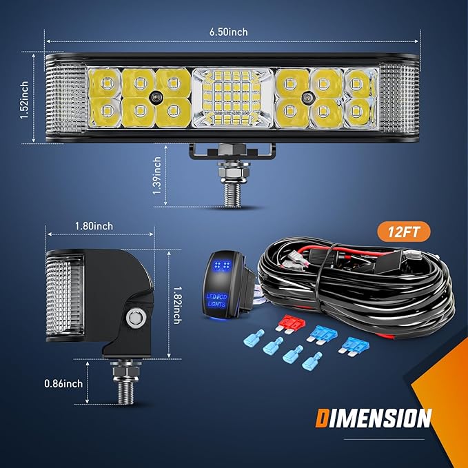 Nilight Side Shooter LED Light Bar 2PCS 6.5 Inch 60W Flood Spot Beam Combo Fog Driving Pods 16AWG 5Pin Rocker Switch Wiring Harness Kit for Truck ATV UTV Boat
