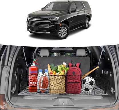 Canvcle Cargo Net for Chevy Suburban Tahoe GMC Yukon&Yukon XL Cadillac Escalade 2021–2025 2026 Envelope Style Heavy Duty Elastic Mesh Trunk Cargo Organizer Easy Install Storage Net with Hooks